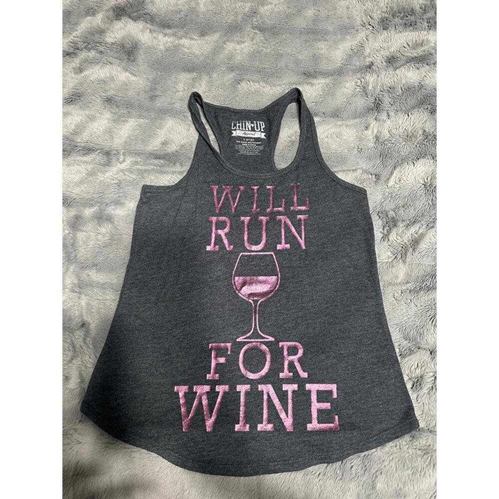 Chin-Up Apparel “Will Run For Wine” Tank Top - XS